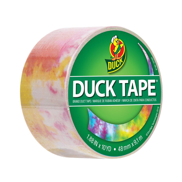 Duck 241817 Printed Duck Tape, Tie Dye, 10 yd L, 1.88 in W, Cloth/Polyethylene Backing, Multi-Color