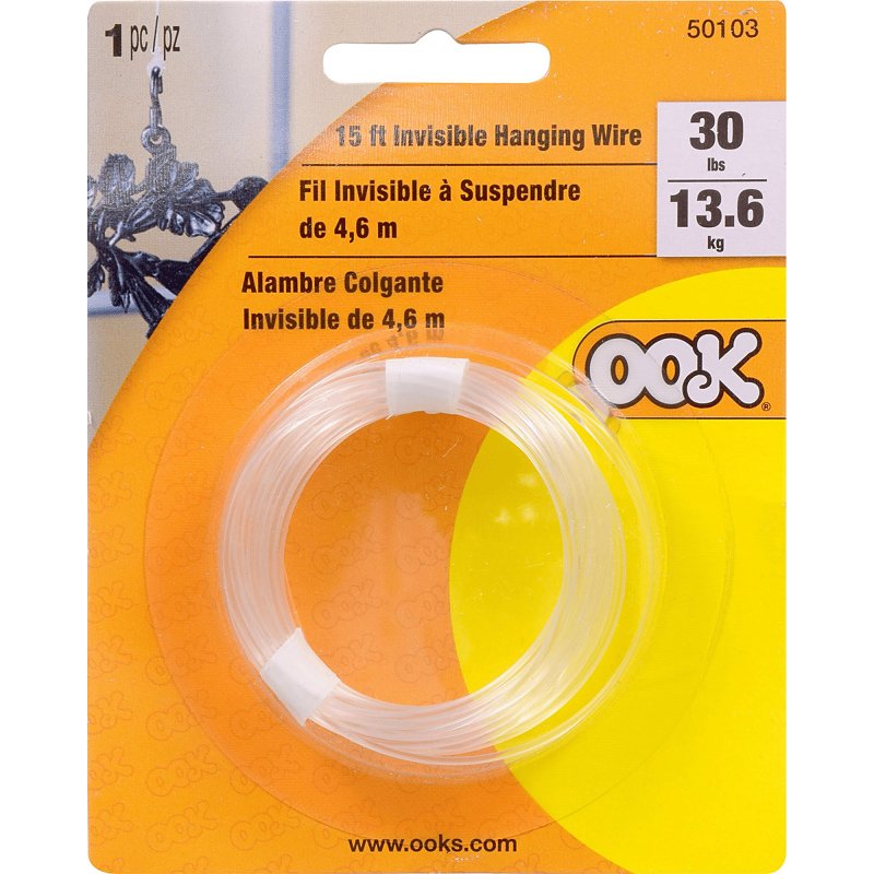 OOK 50103 Picture Hanging Wire, 15 ft L, Nylon, Clear, 30 lb