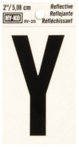 Hy-Ko RV-25/Y Reflective Letter, 1-1/2 in W x 3 in H Dimensions, Character: Y, 2 in H Character, Black Character, Vinyl, Pack of 10