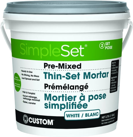 Custom SimpleSet CSTTSW1-2 Series Thinset Mortar, White, Paste, 1 gal Pail, Pack of 2