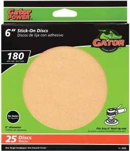 Gator 3242 Sanding Disc, 6 in Dia, Coated, 180 Grit, Very Fine, Aluminum Oxide Abrasive, Paper Backing, 25/PK