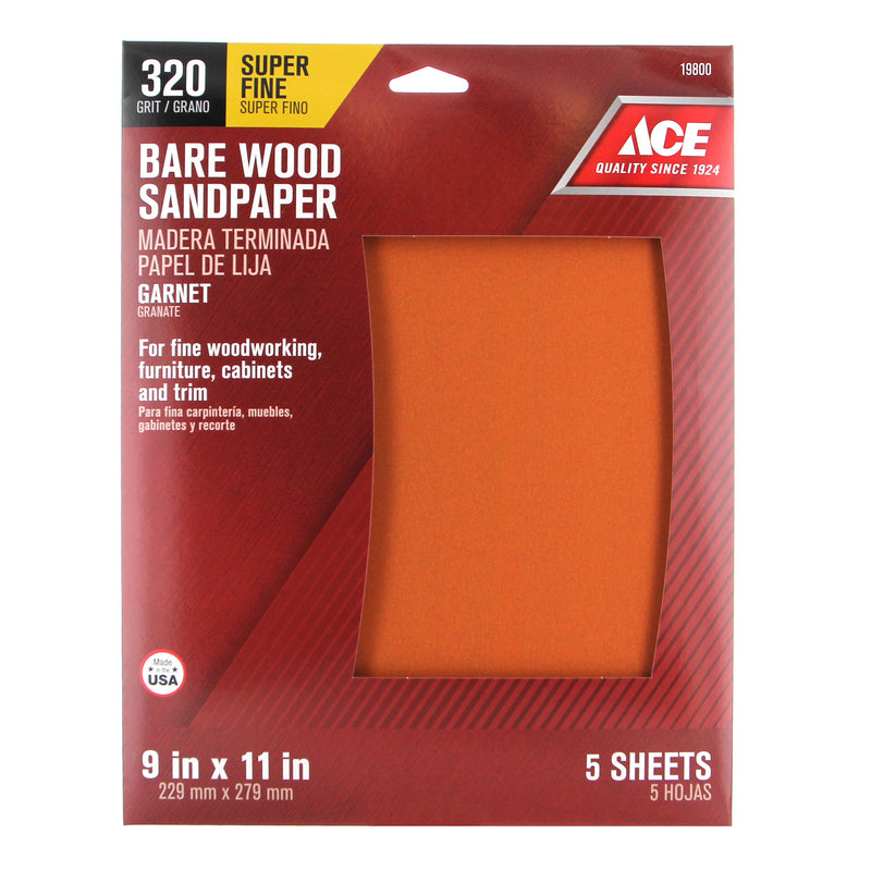 Ace 11 in. L X 9 in. W 320 Grit Aluminum Oxide Sandpaper 5 pk, Pack of 10