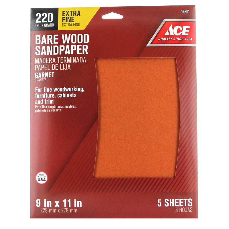 Ace 11 in. L X 9 in. W 220 Grit Aluminum Oxide Sandpaper 5 pk, Pack of 10