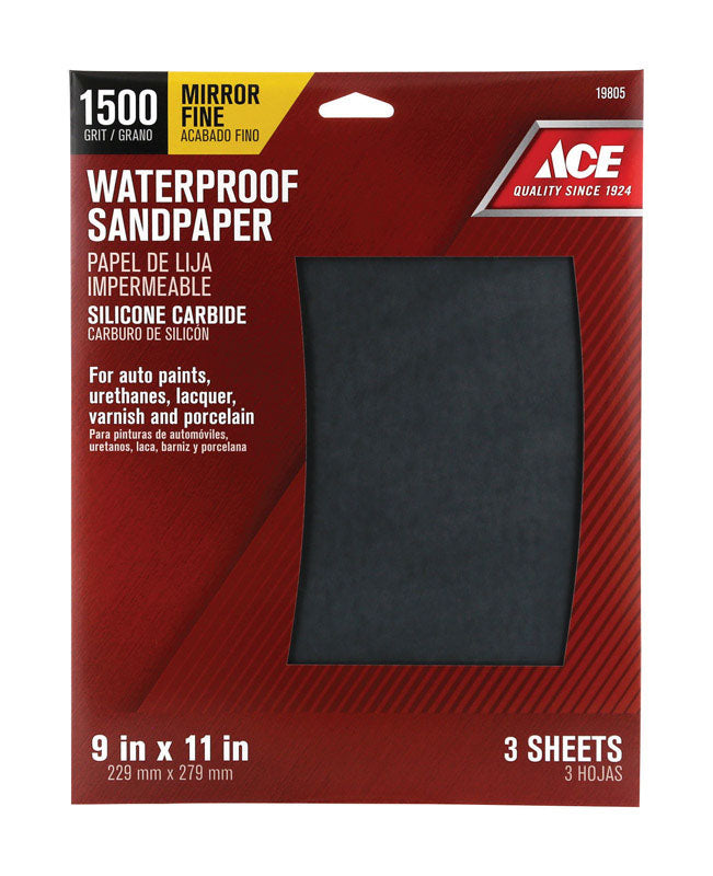 Ace 11 in. L X 9 in. W 1500 Grit Silicon Carbide Waterproof Sandpaper 3 pk, Pack of 10