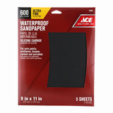 Ace 11 in. L X 9 in. W 600 Grit Silicon Carbide Waterproof Sandpaper 5 pk, Pack of 10