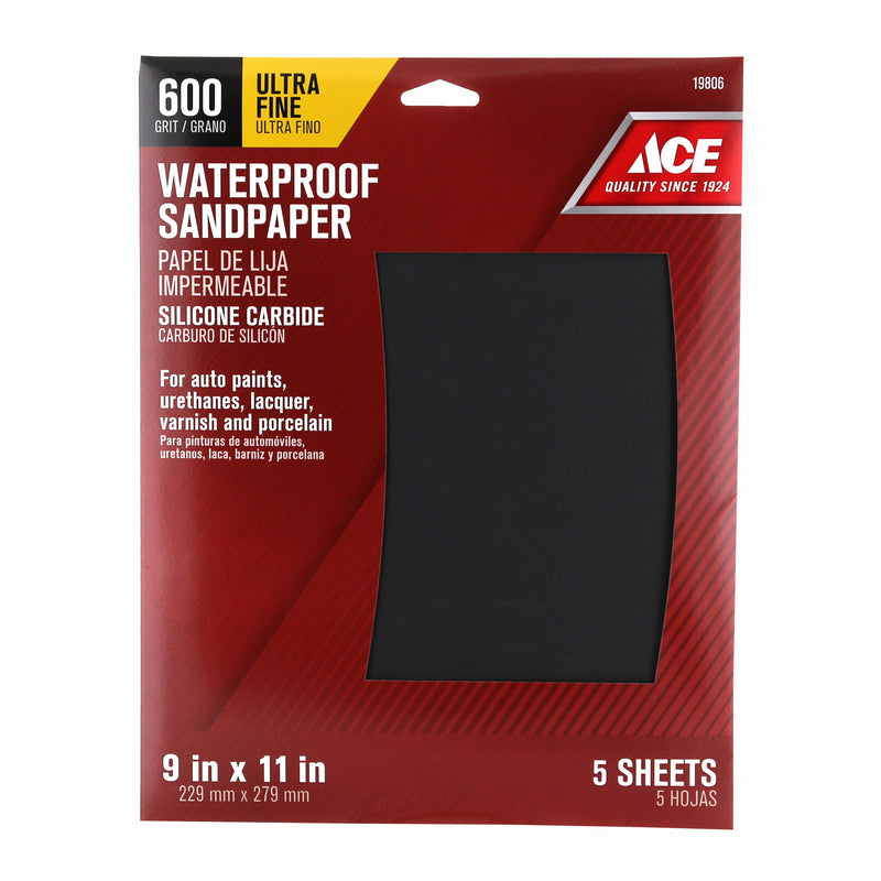 Ace 11 in. L X 9 in. W 600 Grit Silicon Carbide Waterproof Sandpaper 5 pk, Pack of 10