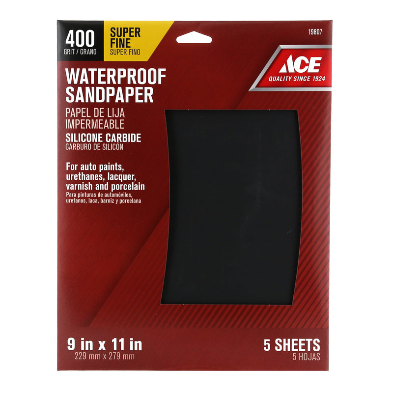 Ace 11 in. L X 9 in. W 400 Grit Silicon Carbide Waterproof Sandpaper 5 pk, Pack of 10
