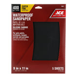 Ace 11 in. L X 9 in. W 400 Grit Silicon Carbide Waterproof Sandpaper 5 pk, Pack of 10