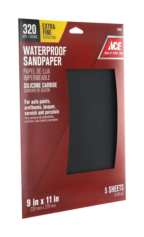 Ace 11 in. L X 9 in. W 320 Grit Silicon Carbide Waterproof Sandpaper 5 pk, Pack of 10