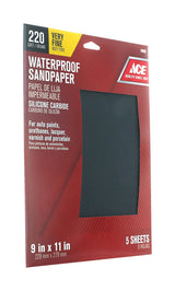 Ace 11 in. L X 9 in. W 220 Grit Silicon Carbide Waterproof Sandpaper 5 pk, Pack of 10