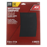 Ace 11 in. L X 9 in. W 220 Grit Silicon Carbide Waterproof Sandpaper 5 pk, Pack of 10