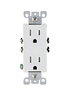 Decora R02-W5325-0TW Duplex Outlet, 2 -Pole, 15 A, 125 V, Quickwire Push-In, Side Wiring, NEMA: 5-15R, White
