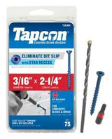 Tapcon 28360 Concrete Screw Anchor, T25 Screw, 3/16 in Dia, 2-1/4 in L, Steel, Climaseal, 75/PK