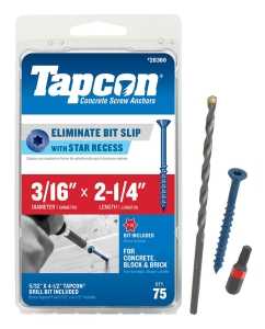 Tapcon 28360 Concrete Screw Anchor, T25 Screw, 3/16 in Dia, 2-1/4 in L, Steel, Climaseal, 75/PK