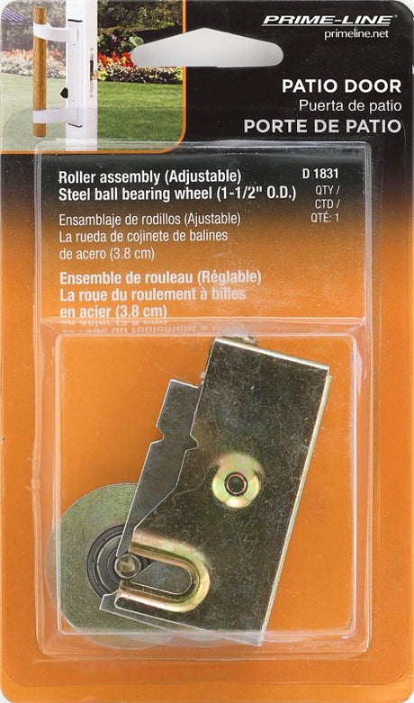 Prime-Line D 1831 Roller Assembly, 2-5/8 in L x 3/4 in W x 1-1/8 in H Dimensions, 1-1/2 in Dia Roller, 5/16 in W Roller