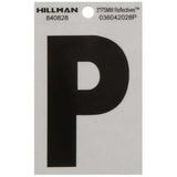 HILLMAN 3 in. Reflective Black Vinyl Self-Adhesive Letter P 1 pc, Pack of 6