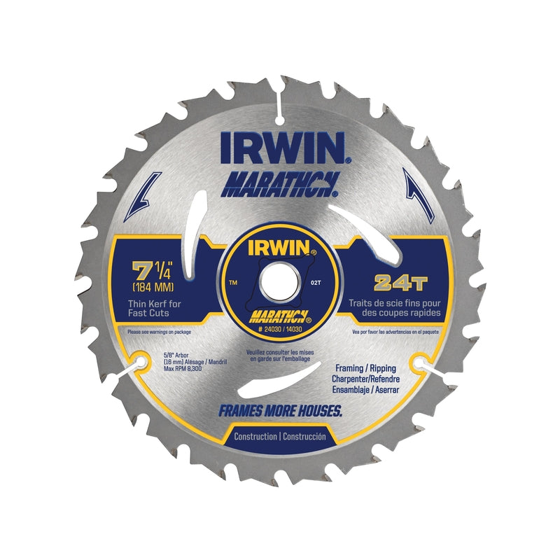 Irwin Marathon 7-1/4 in. D X 5/8 in. Carbide Circular Saw Blade 24 teeth 1 pk, Pack of 10