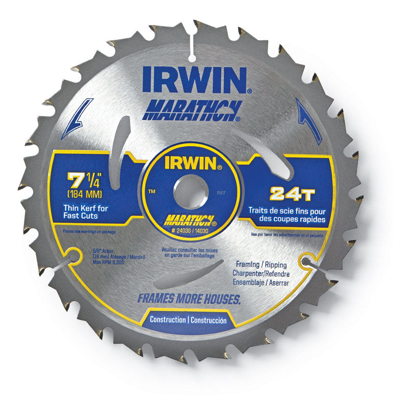 Irwin Marathon 7-1/4 in. D X 5/8 in. Carbide Circular Saw Blade 24 teeth 1 pk, Pack of 10