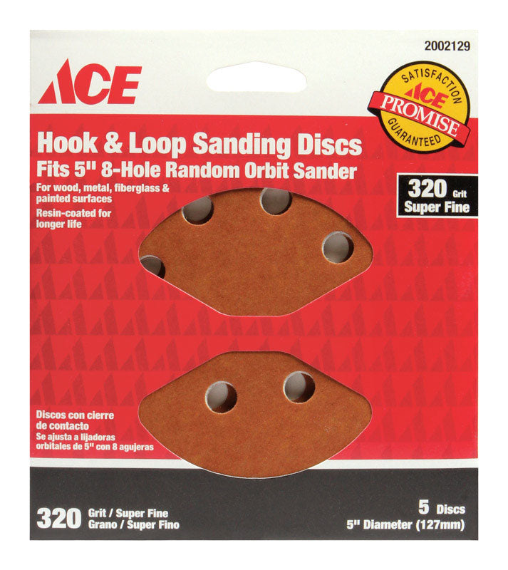 Ace 5 in. Aluminum Oxide Hook and Loop Sanding Disc 320 Grit Super Fine 5 pk, Pack of 5