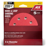 Ace 5 in. Aluminum Oxide Hook and Loop Sanding Disc 220 Grit Very Fine 5 pk, Pack of 5