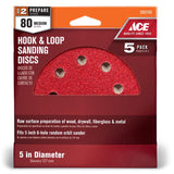 Ace 5 in. Aluminum Oxide Hook and Loop Sanding Disc 80 Grit Medium 5 pk, Pack of 5