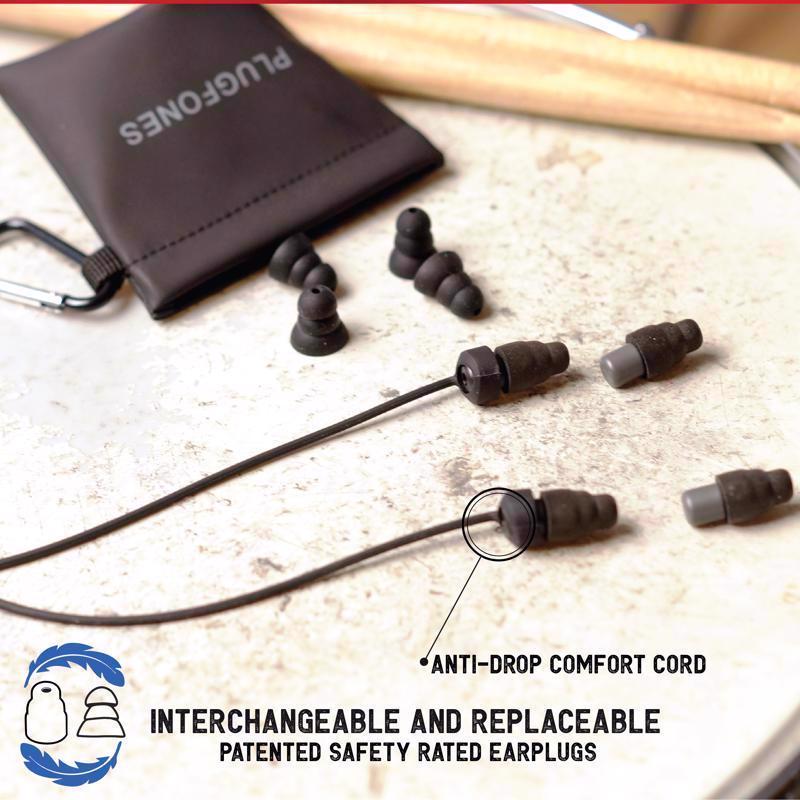 Plugfones Dynamics 29 dB Nylon/Silicone/Soft Foam Tri-flange Hearing Protector Black/Gray 2 pair