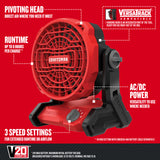Craftsman V20 14 in. H 3 speed Cordless Jobsite Fan