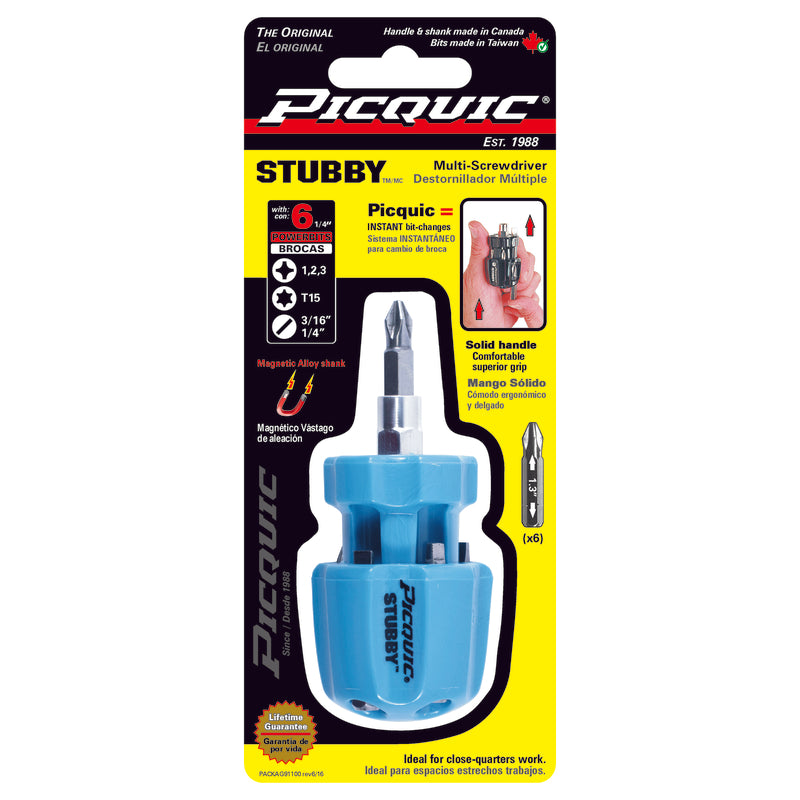 Picquic STUBBY Compact Multi-Bit Driver 3-1/2 in. 6 pc