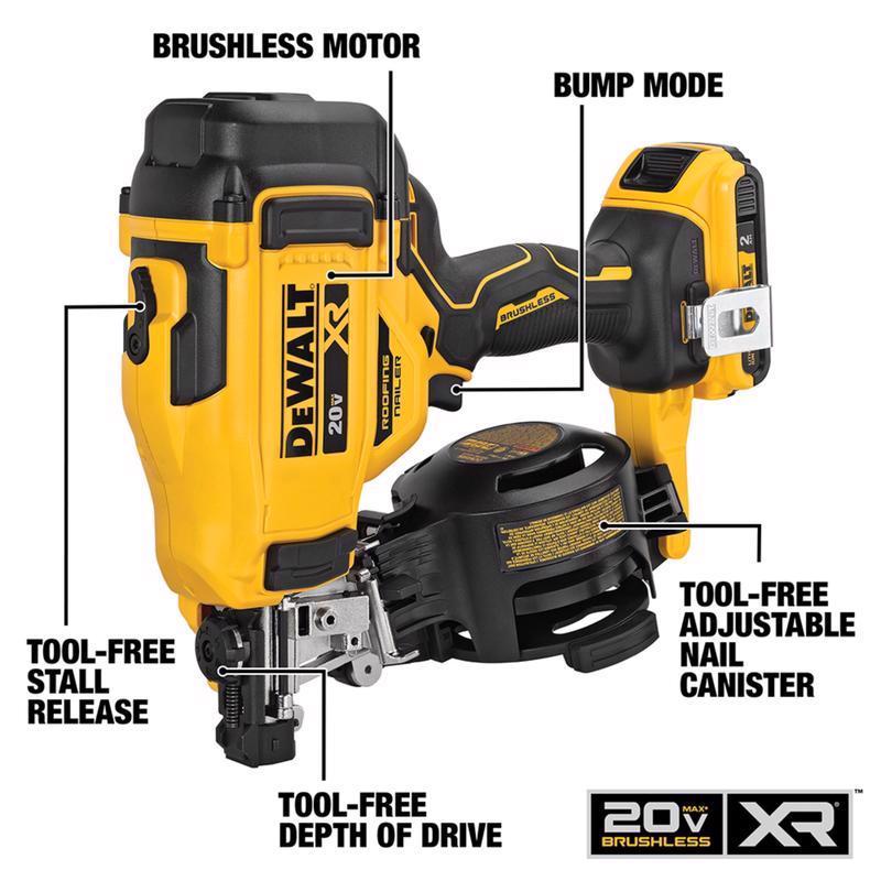 DeWalt 20V MAX Cordless 15 deg Coil Roofing Nailer Kit (Battery & Charger) 20 V