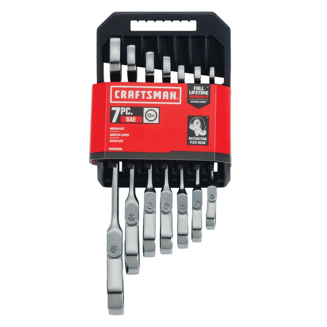 Craftsman SAE Reversible Ratcheting Flex Head Combination Wrench Set 7 pc