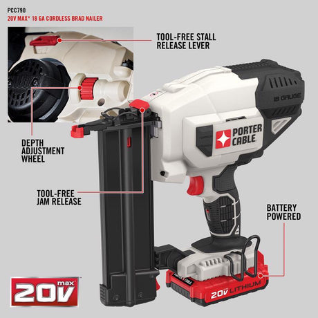 Porter Cable 18 Ga. Cordless Brad Nailer Kit (Battery & Charger) 20 V