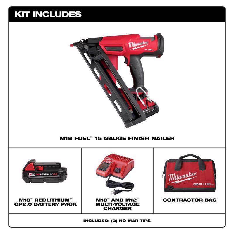 Milwaukee M18 FUEL 15 Ga. 18 Volt Brushless 34 deg Angled Finish Nailer Kit