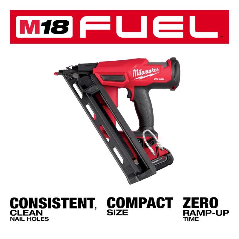Milwaukee M18 FUEL 15 Ga. 18 Volt Brushless 34 deg Angled Finish Nailer Kit