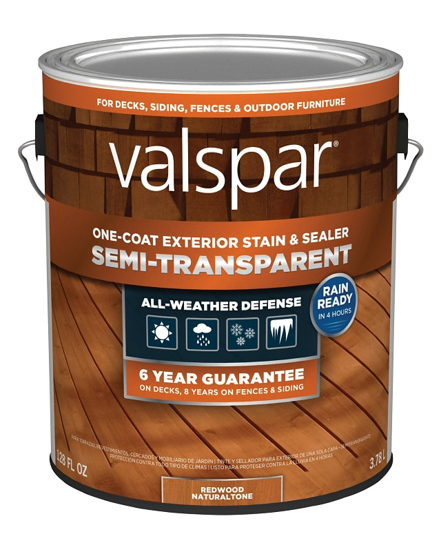 Valspar VL1028084-16 Stain and Sealer, Semi-Transparent, Red Natural, Liquid, 1 gal, Pack of 4