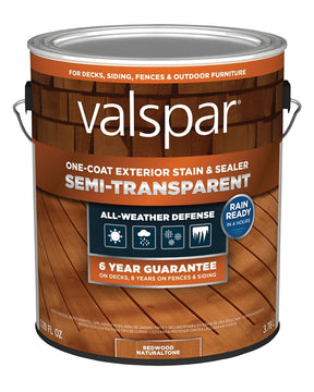 Valspar VL1028084-16 Stain and Sealer, Semi-Transparent, Redwood, Liquid, 1 gal, Pack of 4