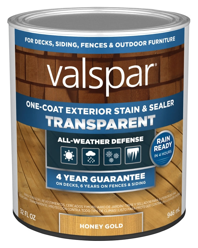 Valspar VL1028071-14 Stain and Sealer, Transparent, Honey Gold, Liquid, 1 qt