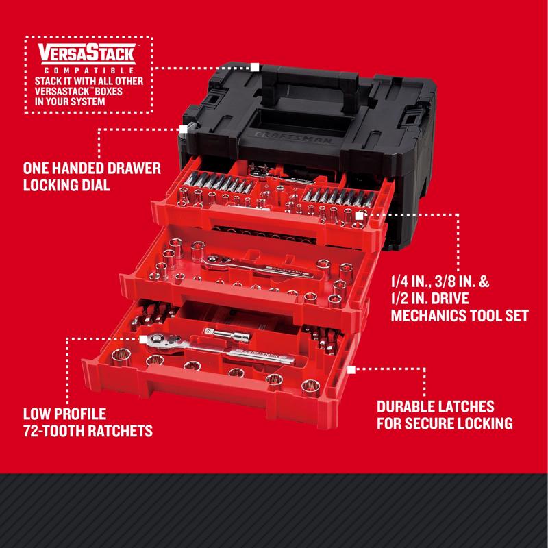 Craftsman Versastack 1/4, 3/8 and 1/2 in. drive Metric and SAE Mechanic's Tool Set 230 pc