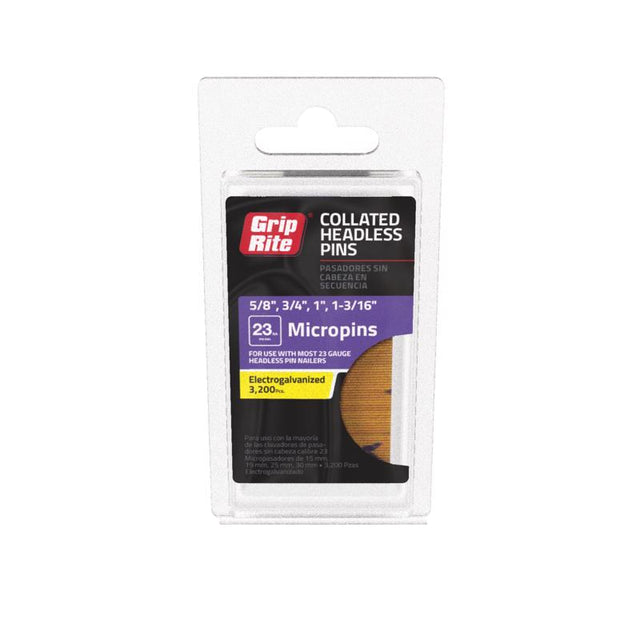 Grip-Rite Assorted in. L X 23 Ga. Straight Strip Electro Galvanized Micro Pin Variety Pack 3200 pk, Pack of 5