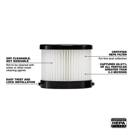 Milwaukee 3.75 in. L X 3.75 in. W HEPA Filter 2 pc