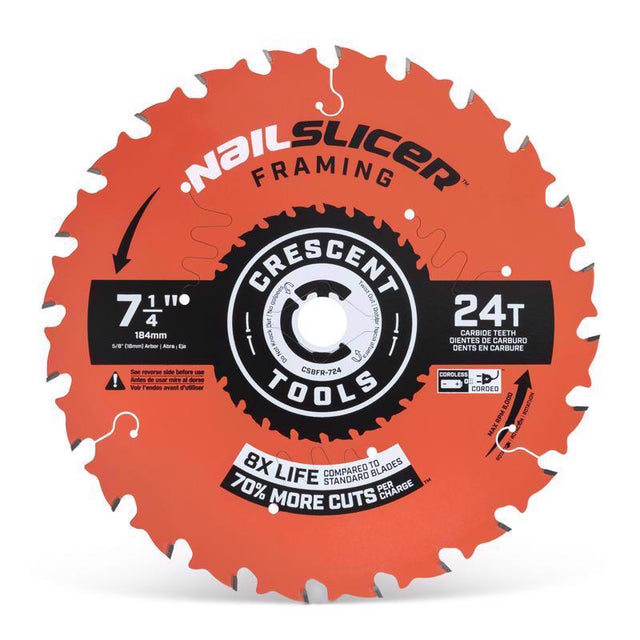 Crescent NailSlicer 7-1/4 in. D X 5/8 in. Framing Carbide Circular Saw Blade 24 teeth 10 pk, Pack of 10