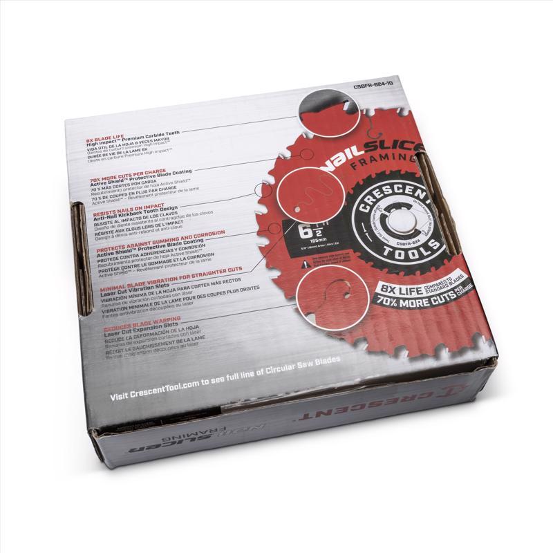 Crescent NailSlicer 6-1/2 in. D X 5/8 in. Framing Carbide Circular Saw Blade 24 teeth 10 pk, Pack of 10