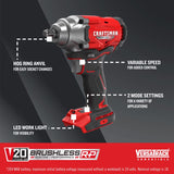 Craftsman V20 1/2 in. Cordless Brushless Impact Wrench Tool Only