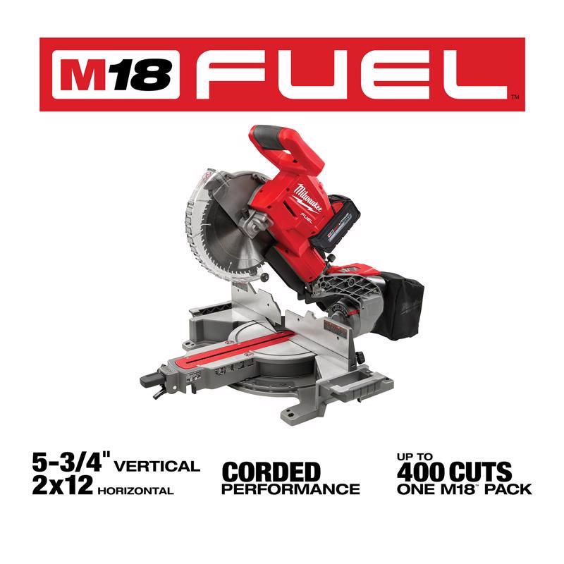 Milwaukee M18 FUEL 2734-21 Dual Bevel Sliding Compound Miter Saw, Battery, 10 in Dia Blade, 4000 rpm Speed