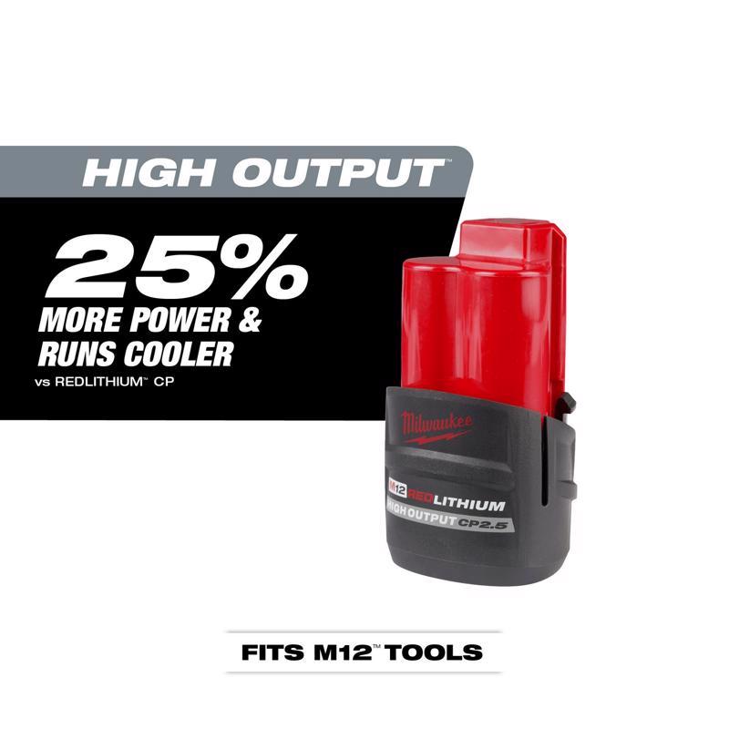 Milwaukee M12 RedLithium CP 2.5 Ah Lithium-Ion High Output High Capacity Battery Pack 1 pc