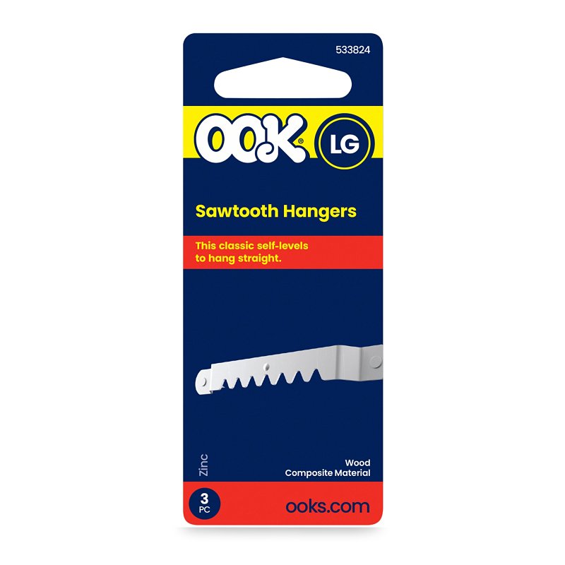 OOK 50203 Sawtooth Hanger, 20 lb, Steel, Brushed Nickel, 3/PK