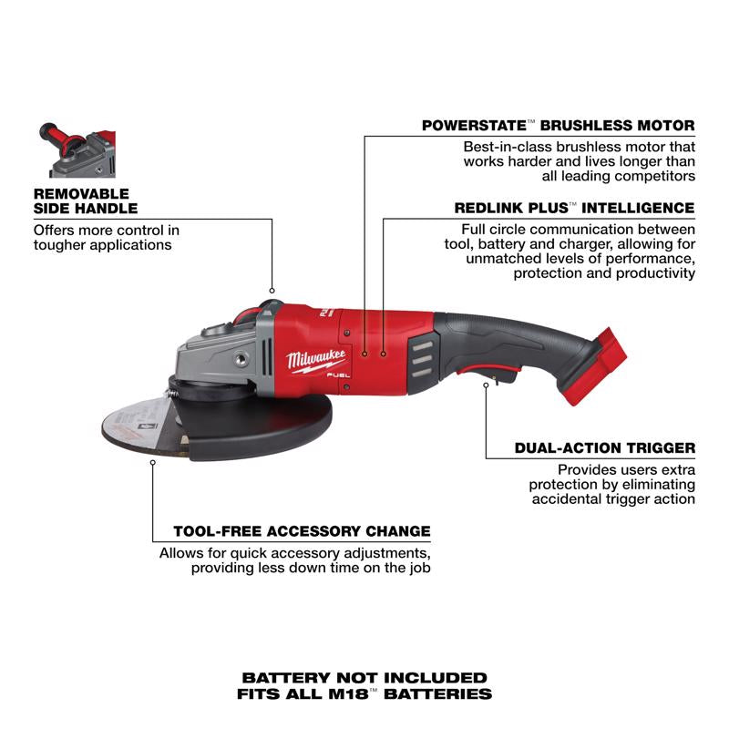 Milwaukee M18 FUEL Cordless 7 to 9 in. Large Angle Grinder Tool Only
