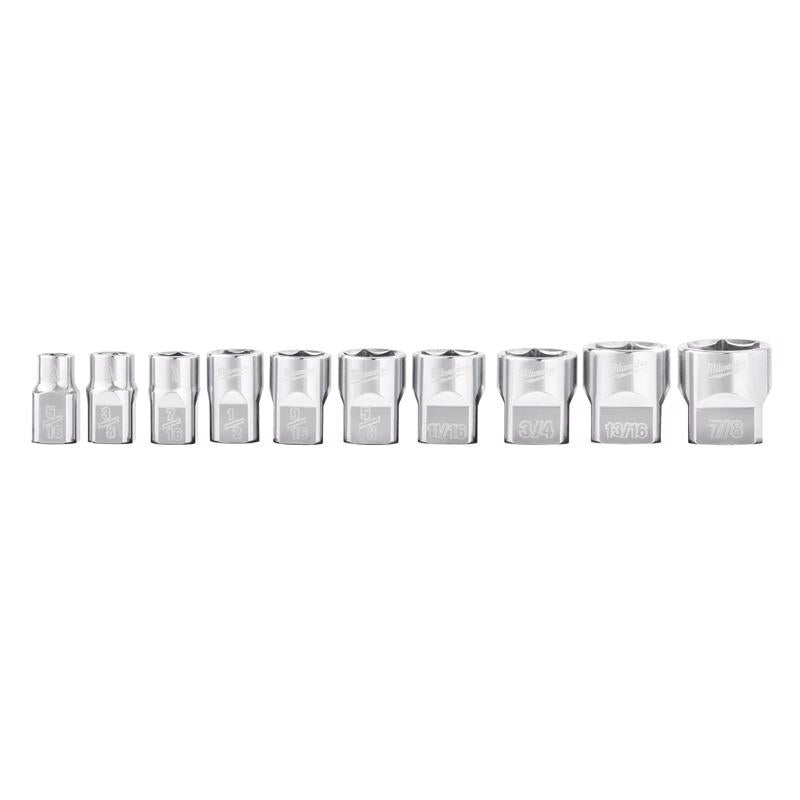 Milwaukee 3/8 in. drive SAE 6 Point Chrome Low Profile Socket Set 10 pc
