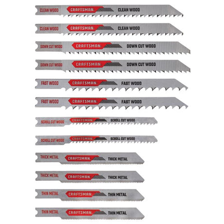Craftsman 4.8 in. High Carbon Steel U-Shank Jig Saw Blade Set 12 pc
