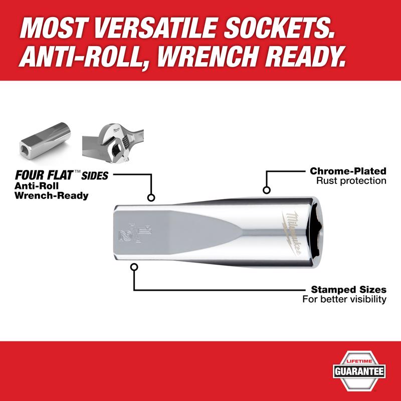 Milwaukee 3/8 in. X 1/2 in. drive SAE 6 Point Standard Socket 1 pc