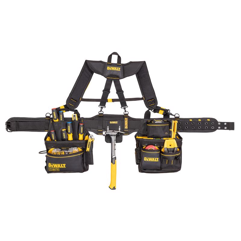 DEWALT 25 pocket Ballistic Nylon Professional Tool Belt with Suspenders Black/Yellow